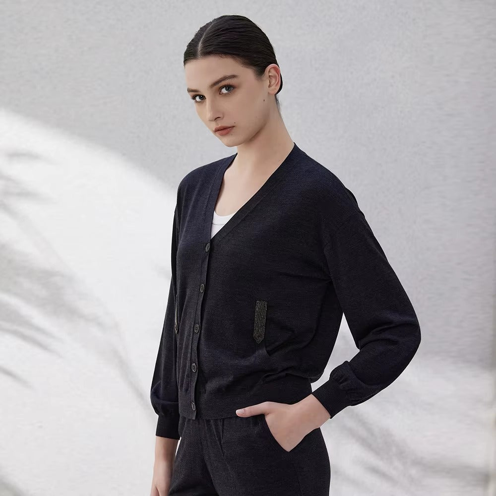 Casual Solid Beading Full Sleeve Clothing Silk Wool Knitted Sweater