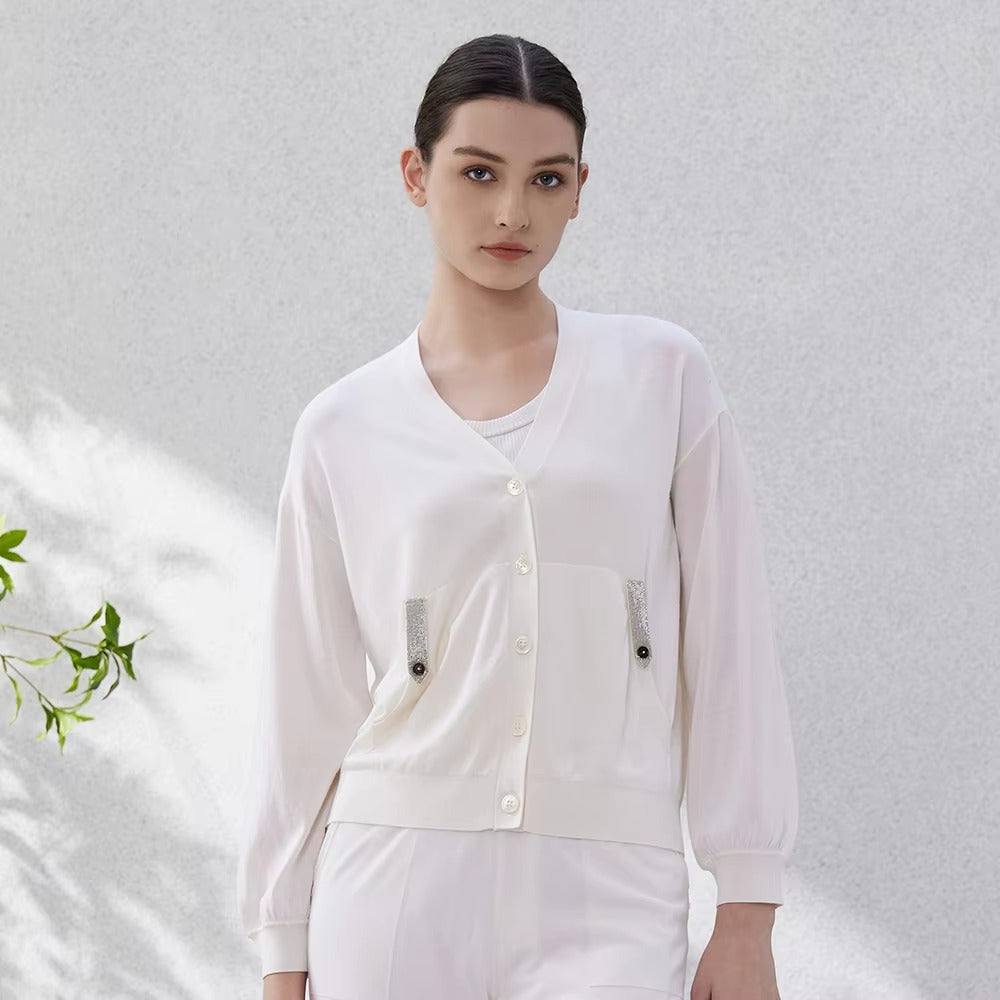 Casual Solid Beading Full Sleeve Clothing Silk Wool Knitted Sweater