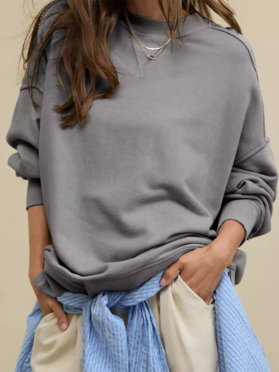 Casual Solid Color Dropped Shoulders Oversized Sweatshirt