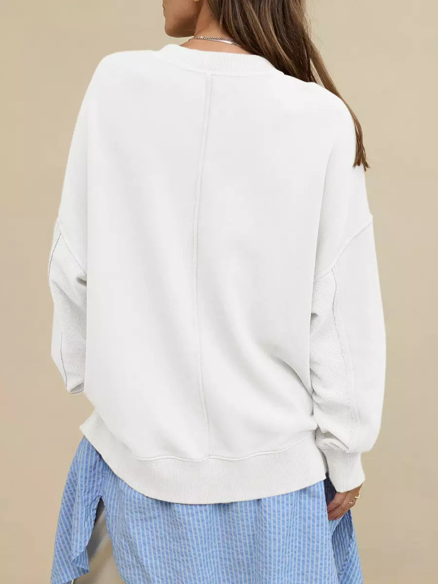 Casual Solid Color Dropped Shoulders Oversized Sweatshirt