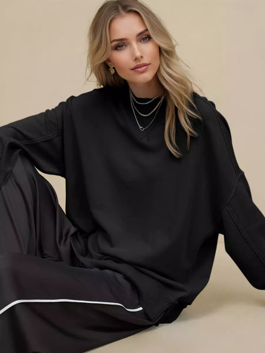 Casual Solid Color Dropped Shoulders Oversized Sweatshirt