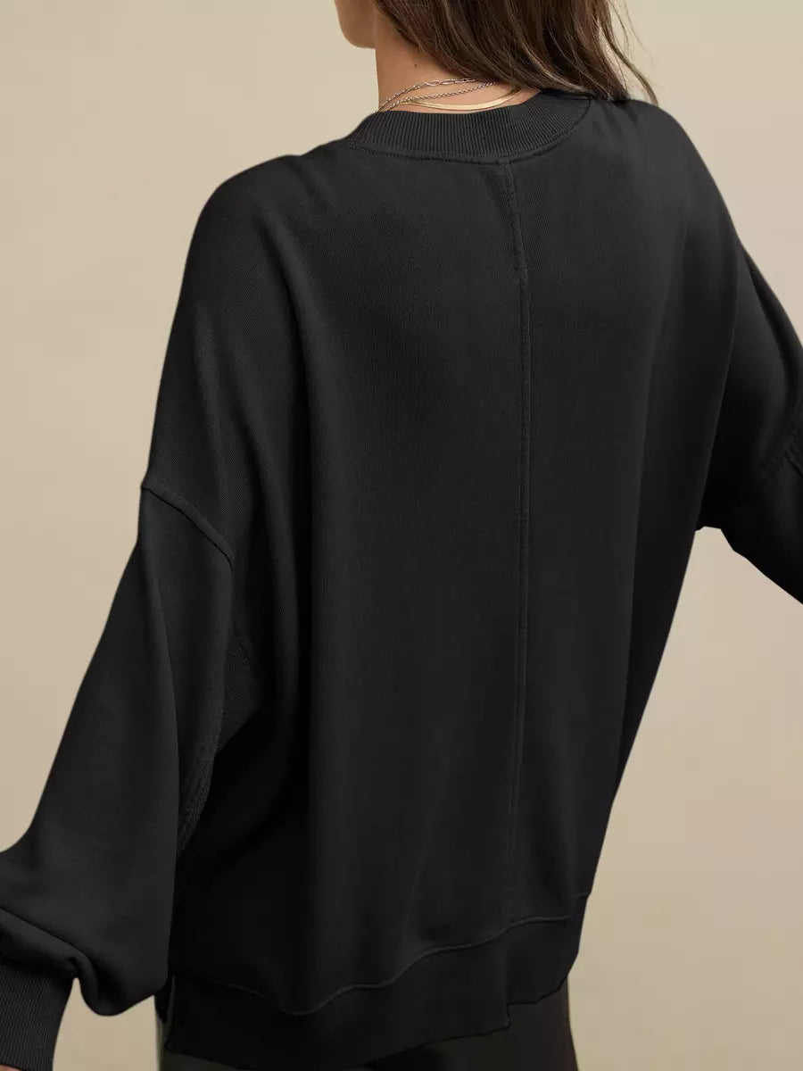Casual Solid Color Dropped Shoulders Oversized Sweatshirt