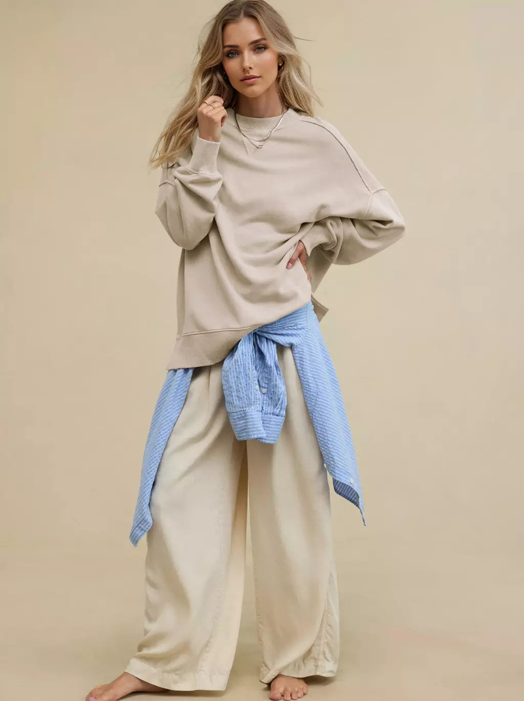 Casual Solid Color Dropped Shoulders Oversized Sweatshirt