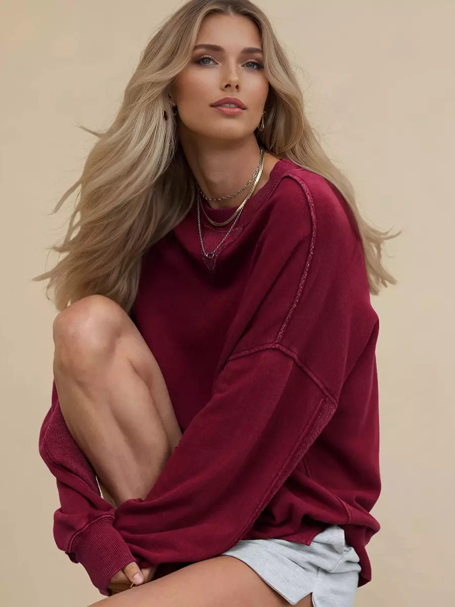 Casual Solid Color Dropped Shoulders Oversized Sweatshirt