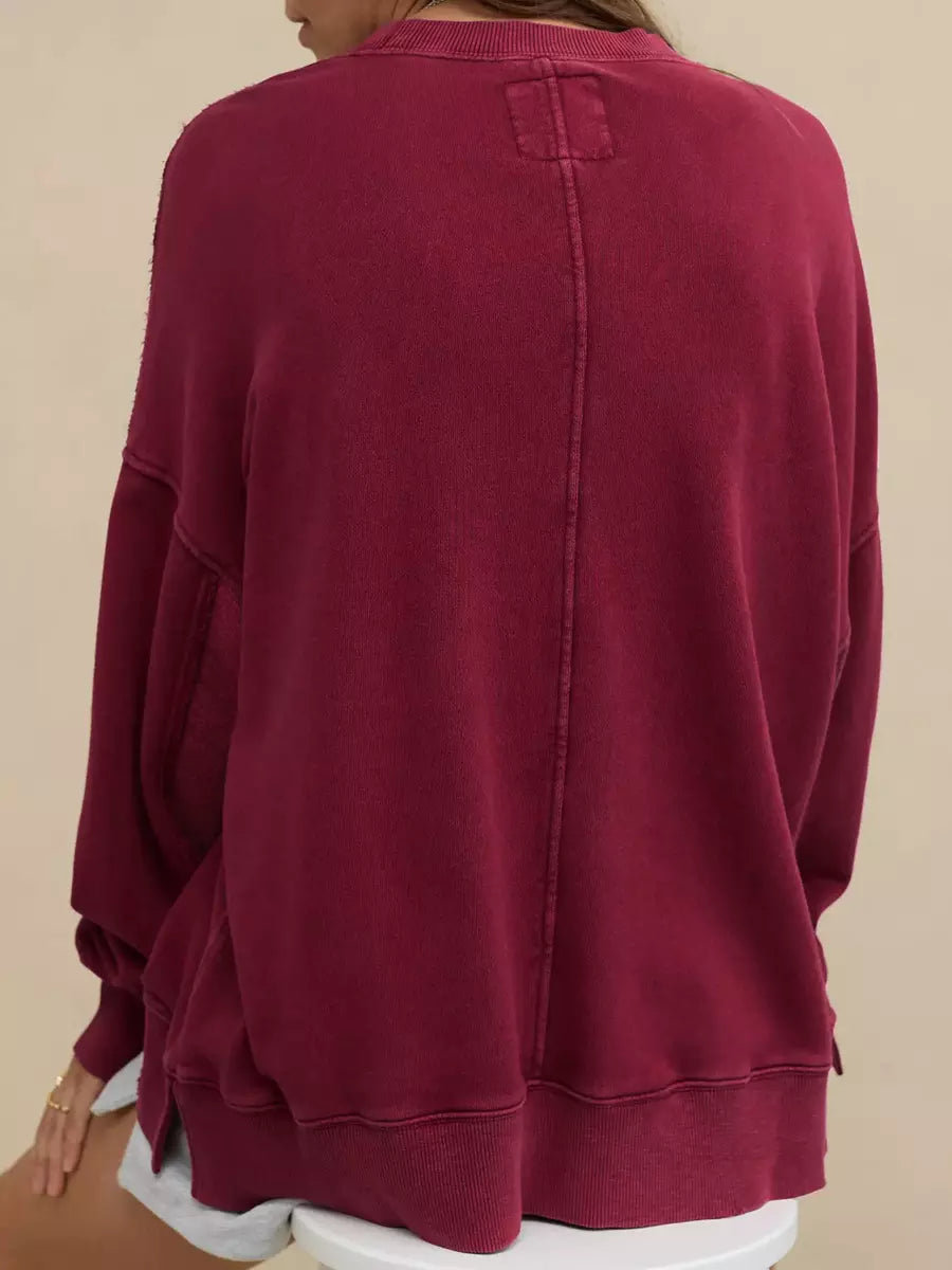 Casual Solid Color Dropped Shoulders Oversized Sweatshirt