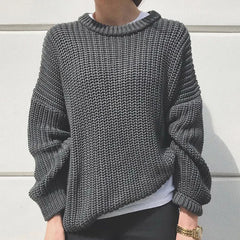 Casual Solid Color O Neck Loose Knitwear