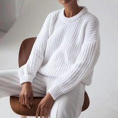 Casual Solid Color O Neck Loose Knitwear