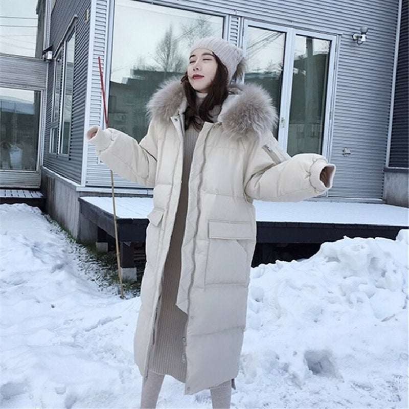 Casual Solid Hooded Jacket Large Fur Collar Coat