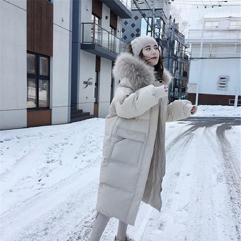 Casual Solid Hooded Jacket Large Fur Collar Coat