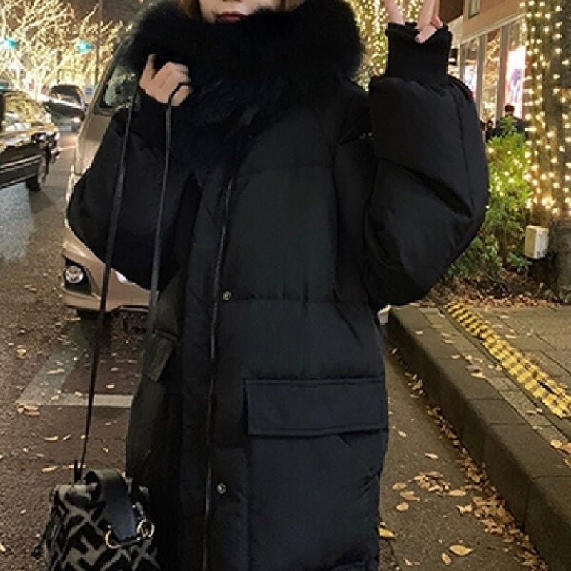 Casual Solid Hooded Jacket Large Fur Collar Coat