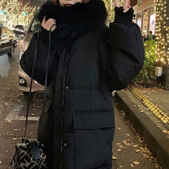 Casual Solid Hooded Jacket Large Fur Collar Coat