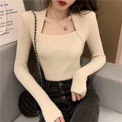Casual Solid Knitted  Pullover Long Sleeve Sweater