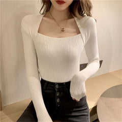 Casual Solid Knitted  Pullover Long Sleeve Sweater