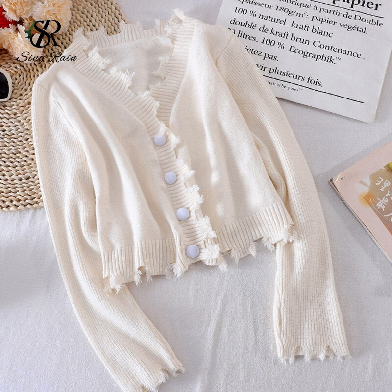 Casual Solid Knitting Cardigan V Neck Loose Buttons Style