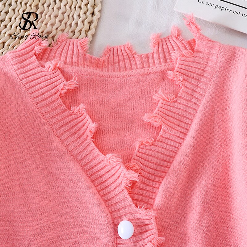 Casual Solid Knitting Cardigan V Neck Loose Buttons Style
