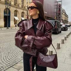 Casual Solid Long Sleeved Leather Slim Streetwear Outwears Short Jacket