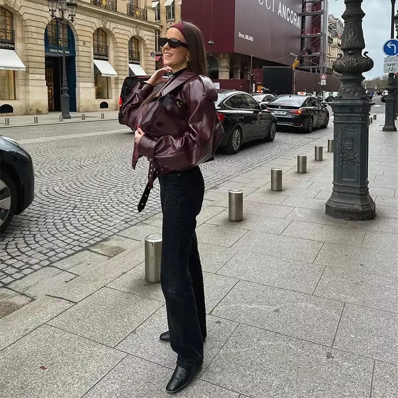 Casual Solid Long Sleeved Leather Slim Streetwear Outwears Short Jacket