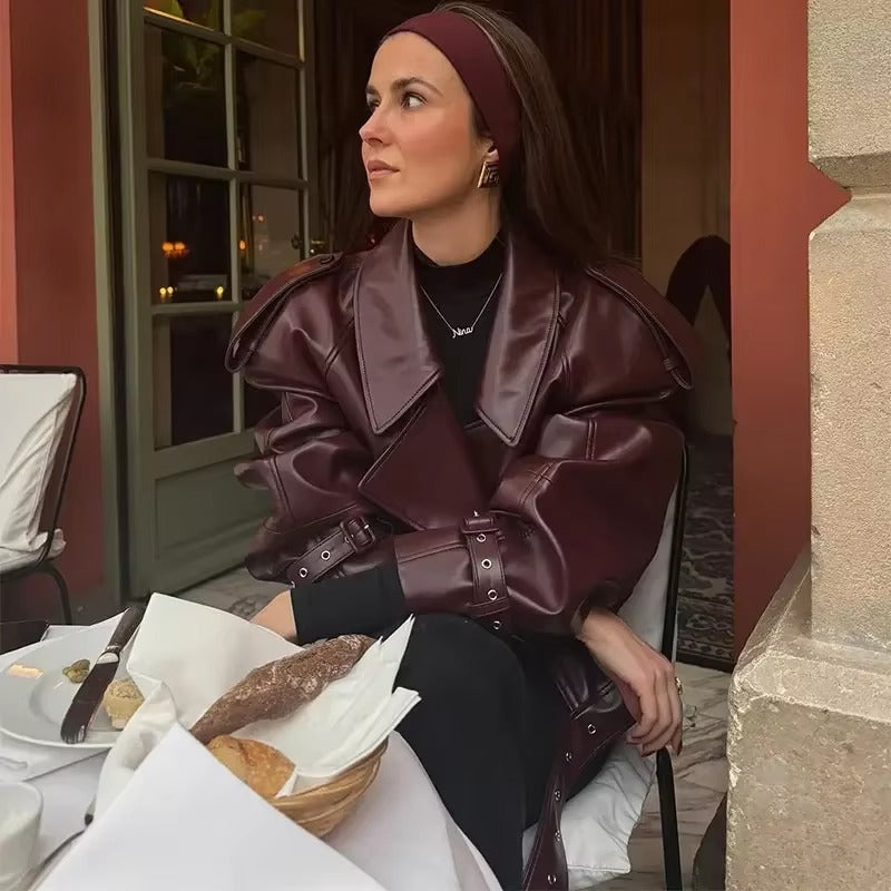 Casual Solid Long Sleeved Leather Slim Streetwear Outwears Short Jacket