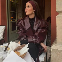 Casual Solid Long Sleeved Leather Slim Streetwear Outwears Short Jacket