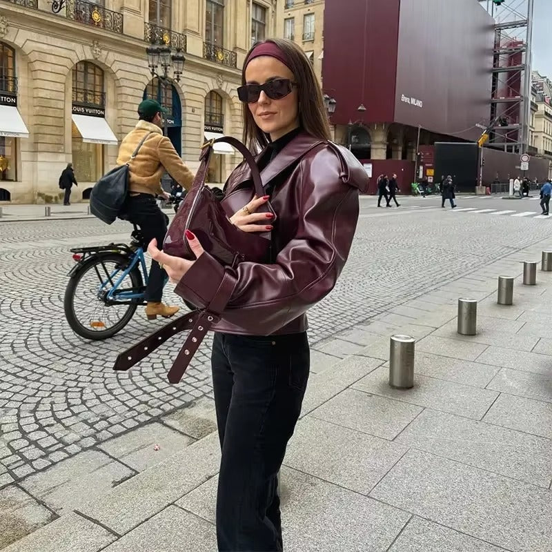 Casual Solid Long Sleeved Leather Slim Streetwear Outwears Short Jacket