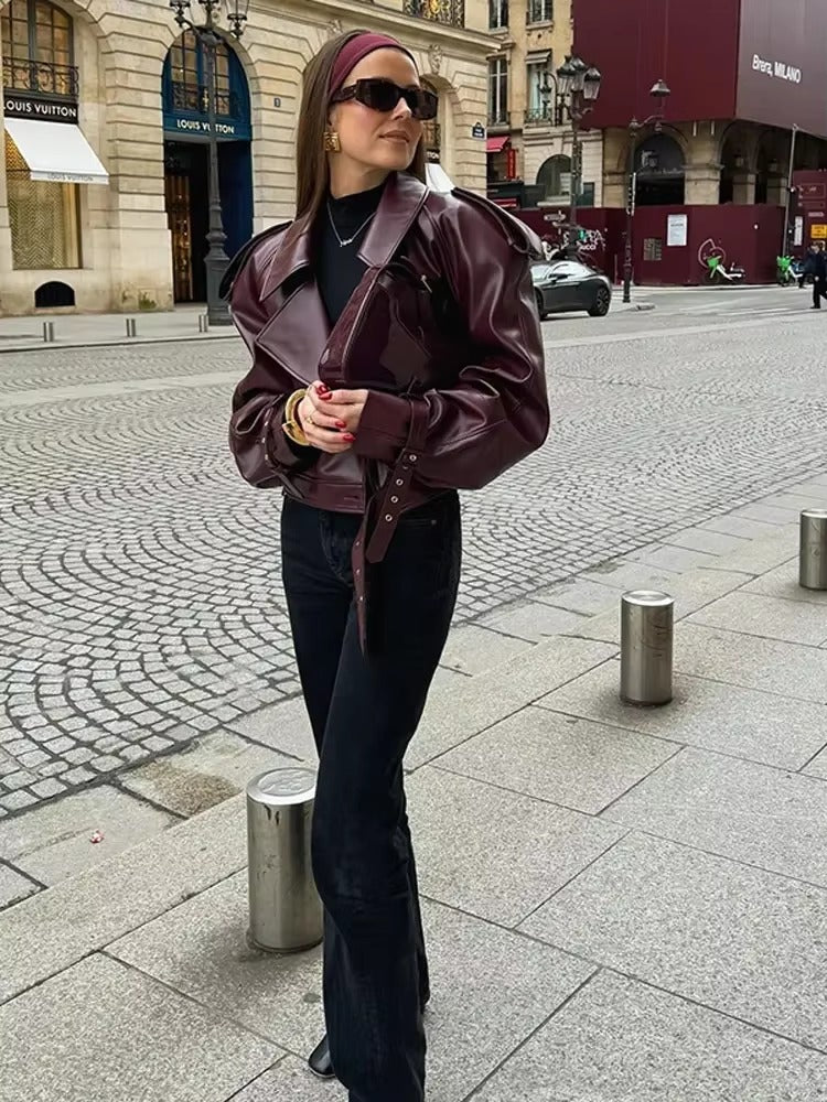 Casual Solid Long Sleeved Leather Slim Streetwear Outwears Short Jacket