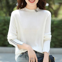 Casual Solid Mock Neck pullover Full Sleeve knitted Street wear cashmere sweater