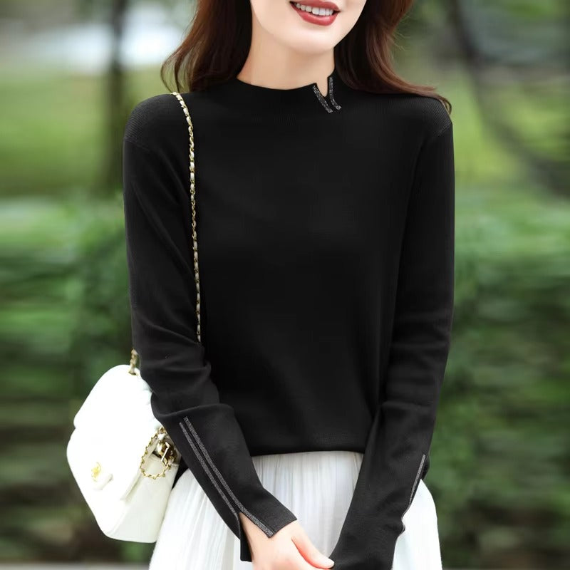 Casual Solid Mock Neck pullover Full Sleeve knitted Street wear cashmere sweater