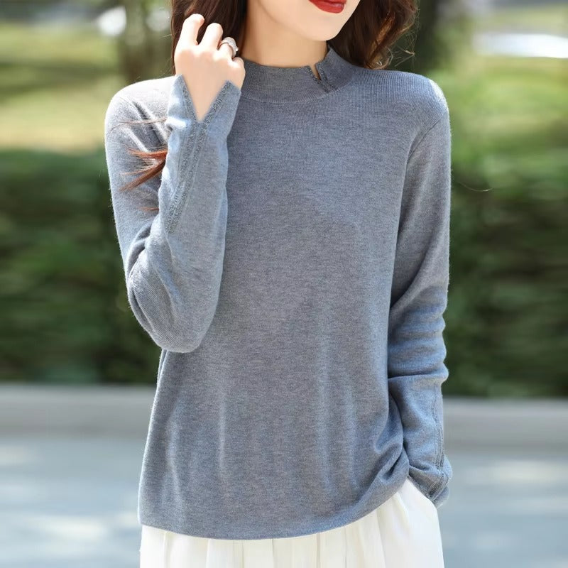 Casual Solid Mock Neck pullover Full Sleeve knitted Street wear cashmere sweater