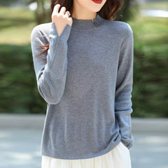 Casual Solid Mock Neck pullover Full Sleeve knitted Street wear cashmere sweater