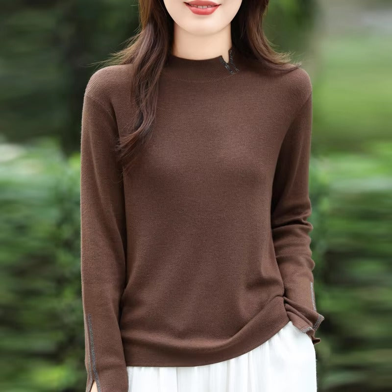Casual Solid Mock Neck pullover Full Sleeve knitted Street wear cashmere sweater