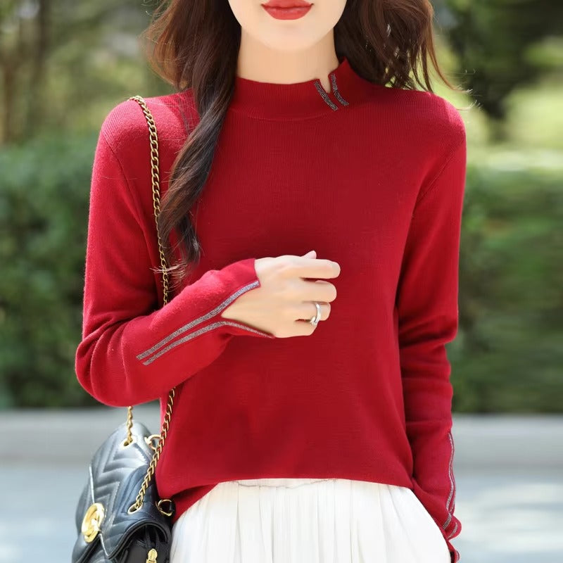 Casual Solid Mock Neck pullover Full Sleeve knitted Street wear cashmere sweater