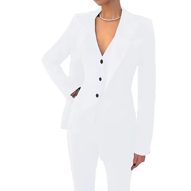 Casual Solid Single Breasted High Waist Business Classic Professional 3 Piece pant Suits