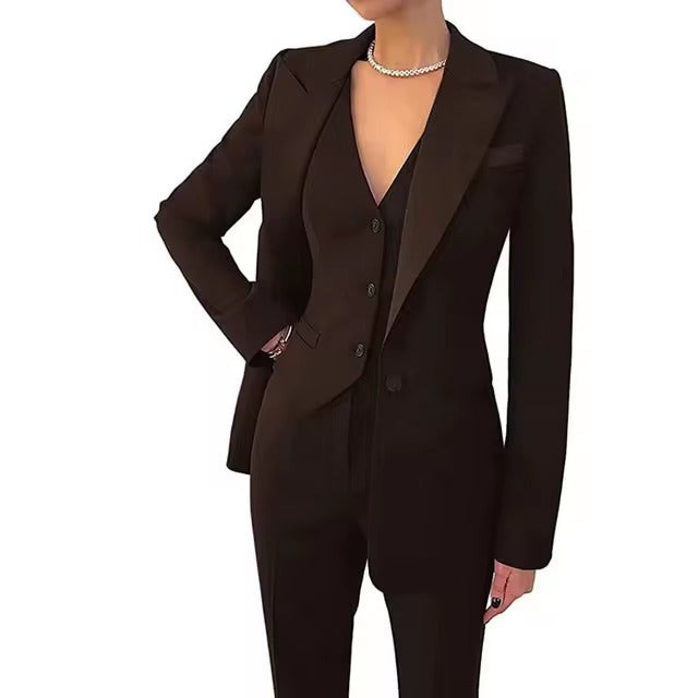 Casual Solid Single Breasted High Waist Business Classic Professional 3 Piece pant Suits