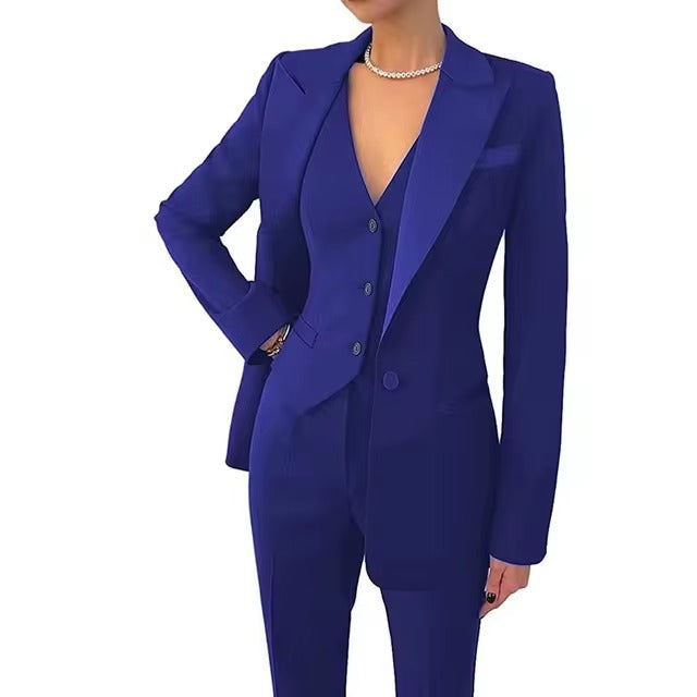 Casual Solid Single Breasted High Waist Business Classic Professional 3 Piece pant Suits
