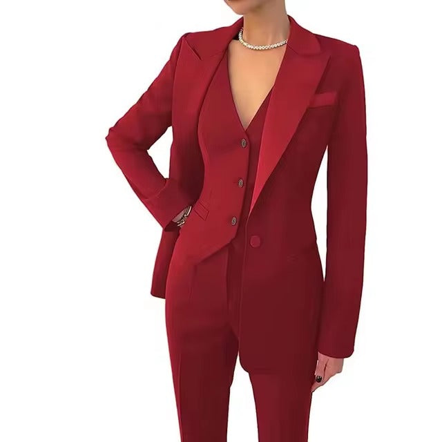 Casual Solid Single Breasted High Waist Business Classic Professional 3 Piece pant Suits