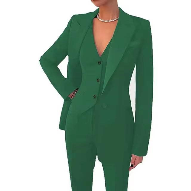 Casual Solid Single Breasted High Waist Business Classic Professional 3 Piece pant Suits