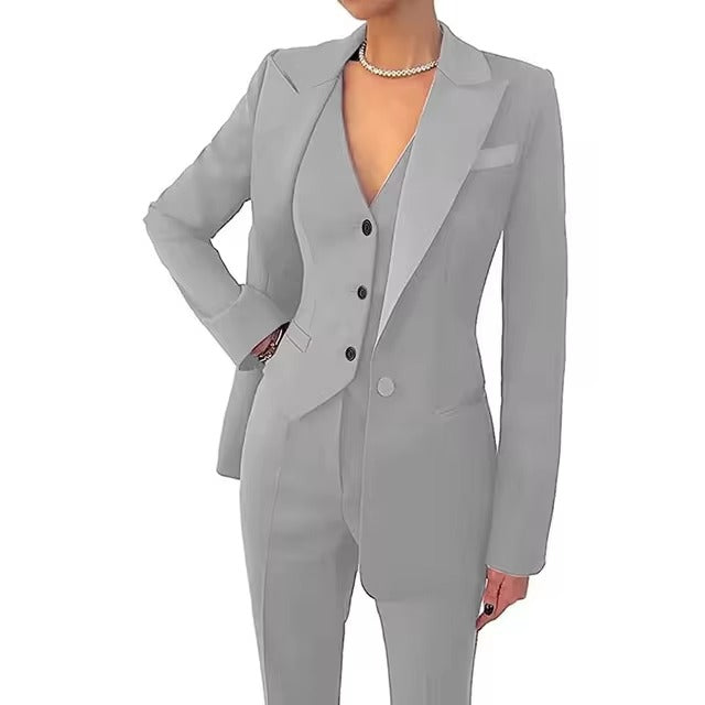 Casual Solid Single Breasted High Waist Business Classic Professional 3 Piece pant Suits