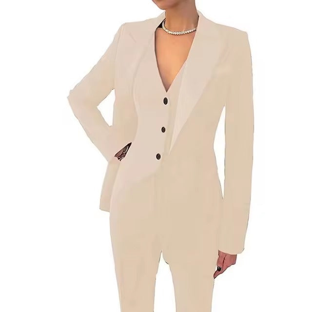 Casual Solid Single Breasted High Waist Business Classic Professional 3 Piece pant Suits