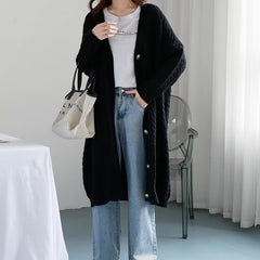 Casual Solid Single Breasted Thickened Cashmere Long Cardigan Over Knee Sweater
