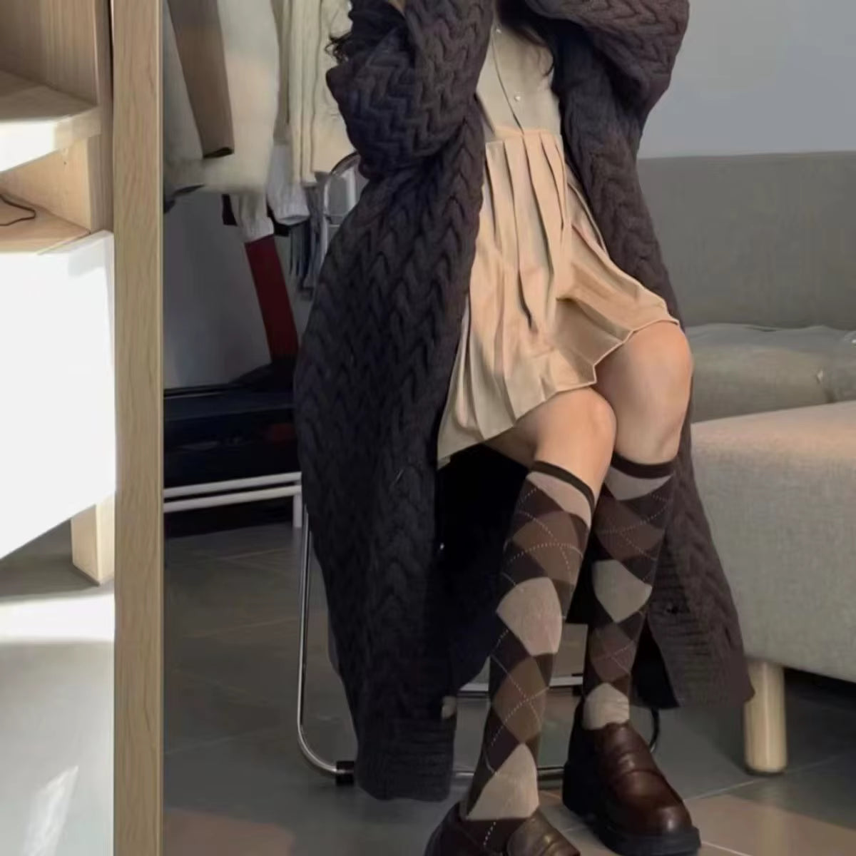 Casual Solid Single Breasted Thickened Cashmere Long Cardigan Over Knee Sweater