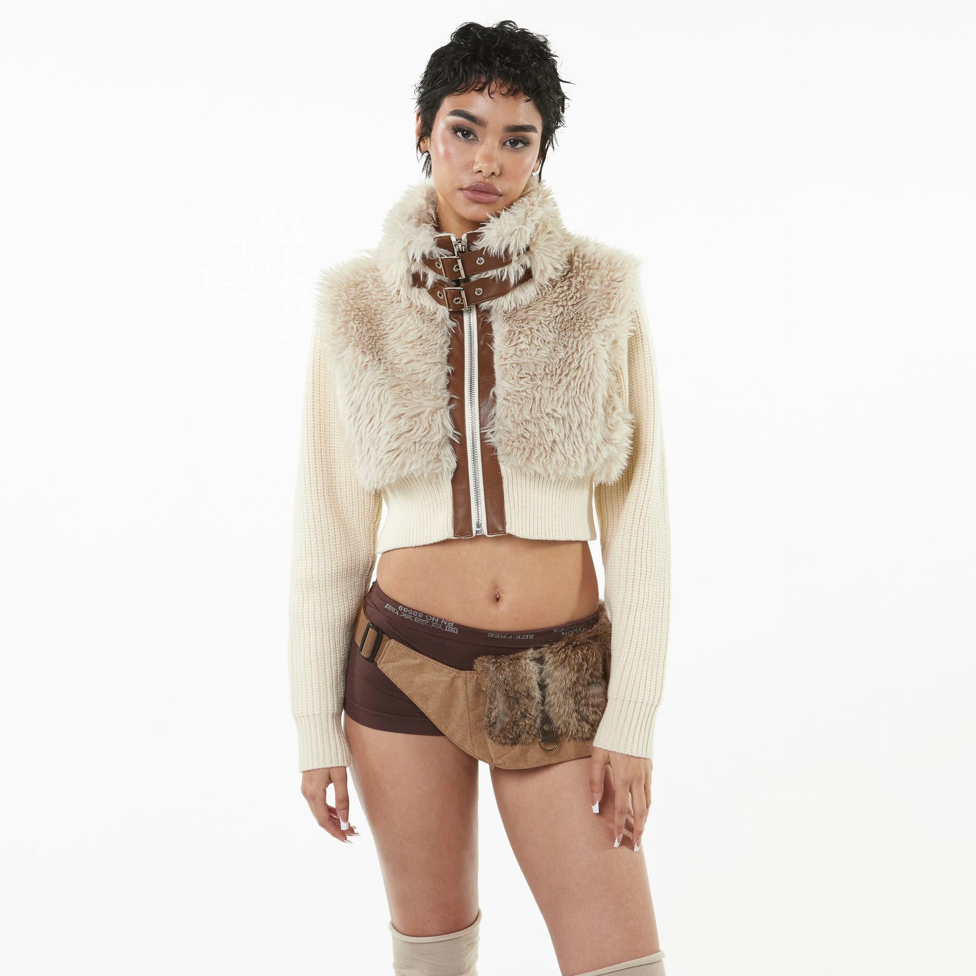 Casual Splicing With Leather Lamb Wool Street Style Jacket