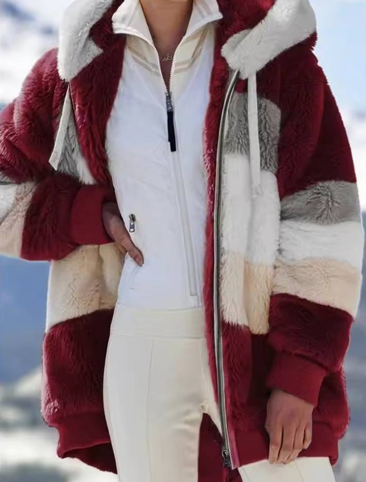 Casual Stitching Plaid Hooded Spliced Zipper Cashmere Jacket