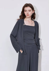Casual Strap Bottom With Pockets Cardigan And Ankle-Length Wide Leg Pants