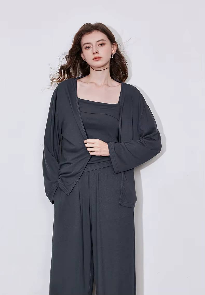 Casual Strap Bottom With Pockets Cardigan And Ankle-Length Wide Leg Pants