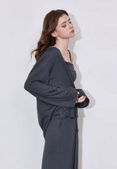 Casual Strap Bottom With Pockets Cardigan And Ankle-Length Wide Leg Pants