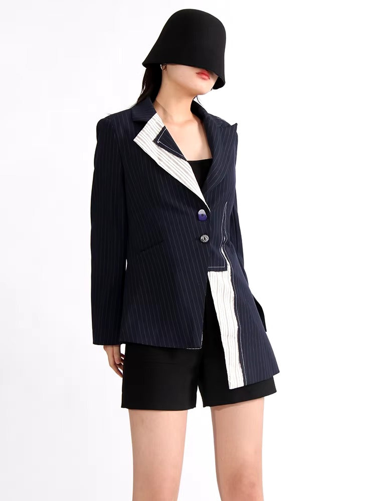 Casual Striped Asymmetrical Notched Collar Long Sleeve Slimming Blazer