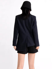 Casual Striped Asymmetrical Notched Collar Long Sleeve Slimming Blazer