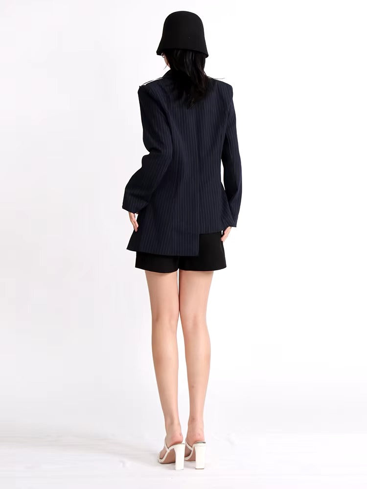 Casual Striped Asymmetrical Notched Collar Long Sleeve Slimming Blazer