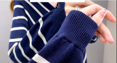 Casual Striped V-Neck Losse Knitted Pullovers Button Fashion Elegant Sweaters