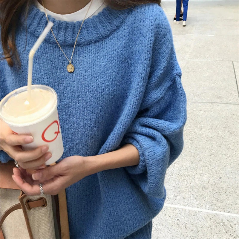 Casual Style Loose Solid Pullover Sweater Long Sleeve Jumper Tops